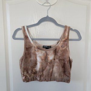Brown White Tie Dye Cropped Tank Top Charlotte Ruse Soft Fuzzy Women's M Flirty